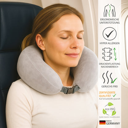 Visco Reisekissen Nackenkissen mit Memory-Foam, Baumwolle-Frottee-Bezug 27x27x13 cm