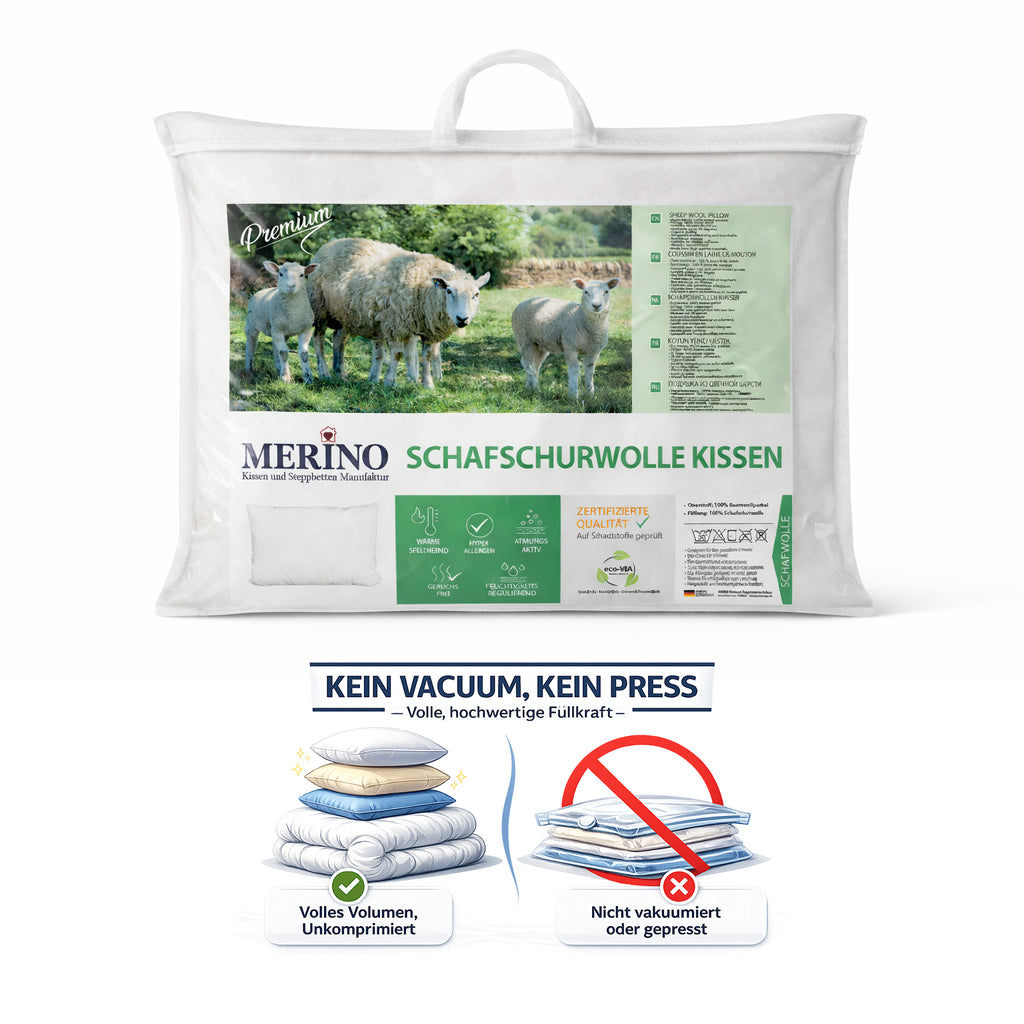 Premium Perle Schafschurwolle Kissen – Natürlich, Atmungsaktiv & Temperaturregulierend