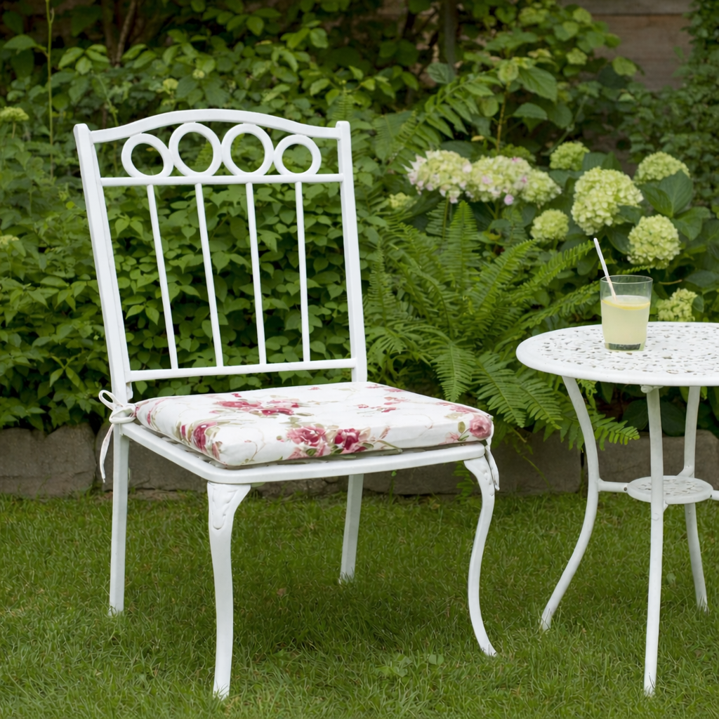 Merino Stuhlsitzkissen Rosenmuster – 4er Set für Innen & Außen