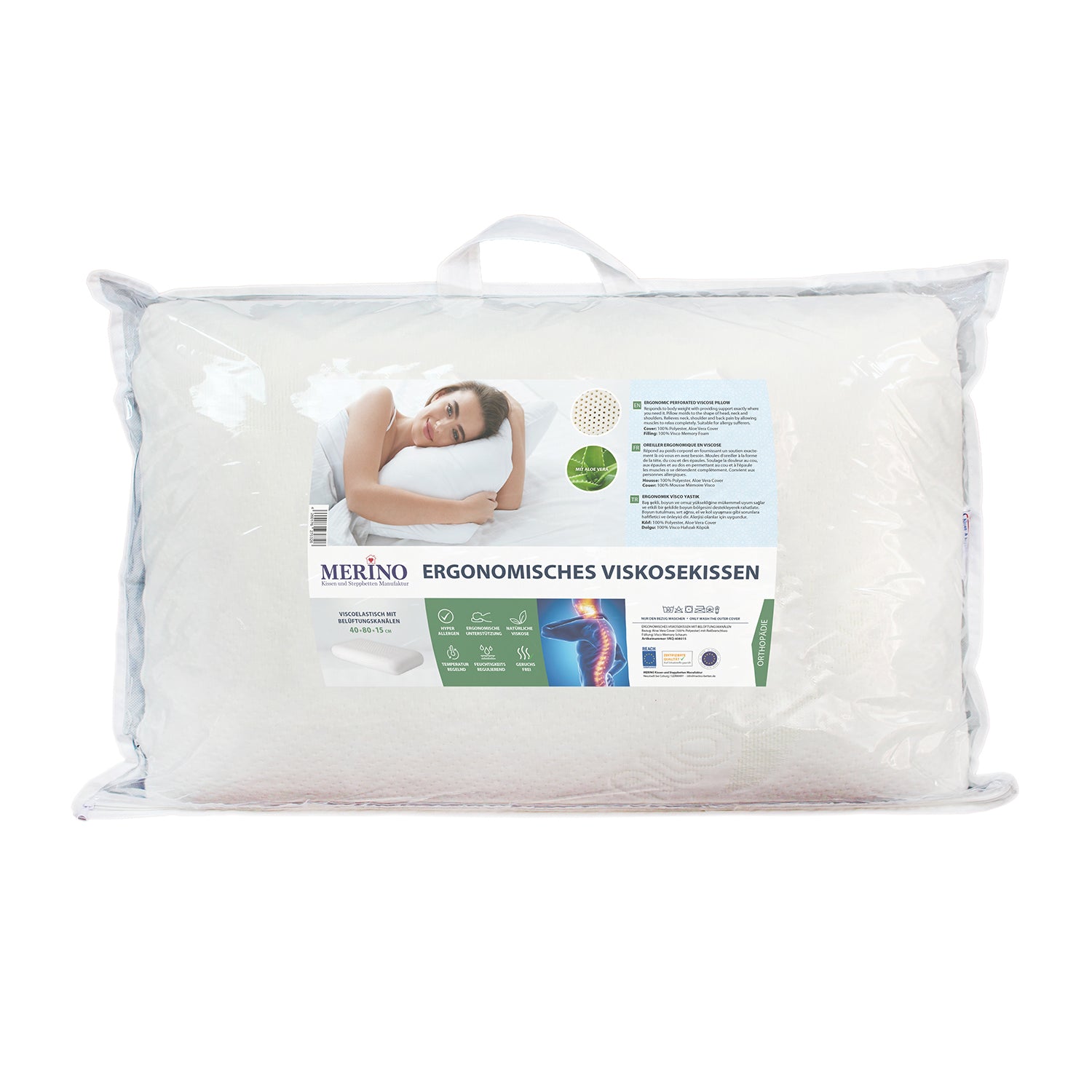 Ergonomisches Viskosekissen Aloe Vera 40x80x15 cm