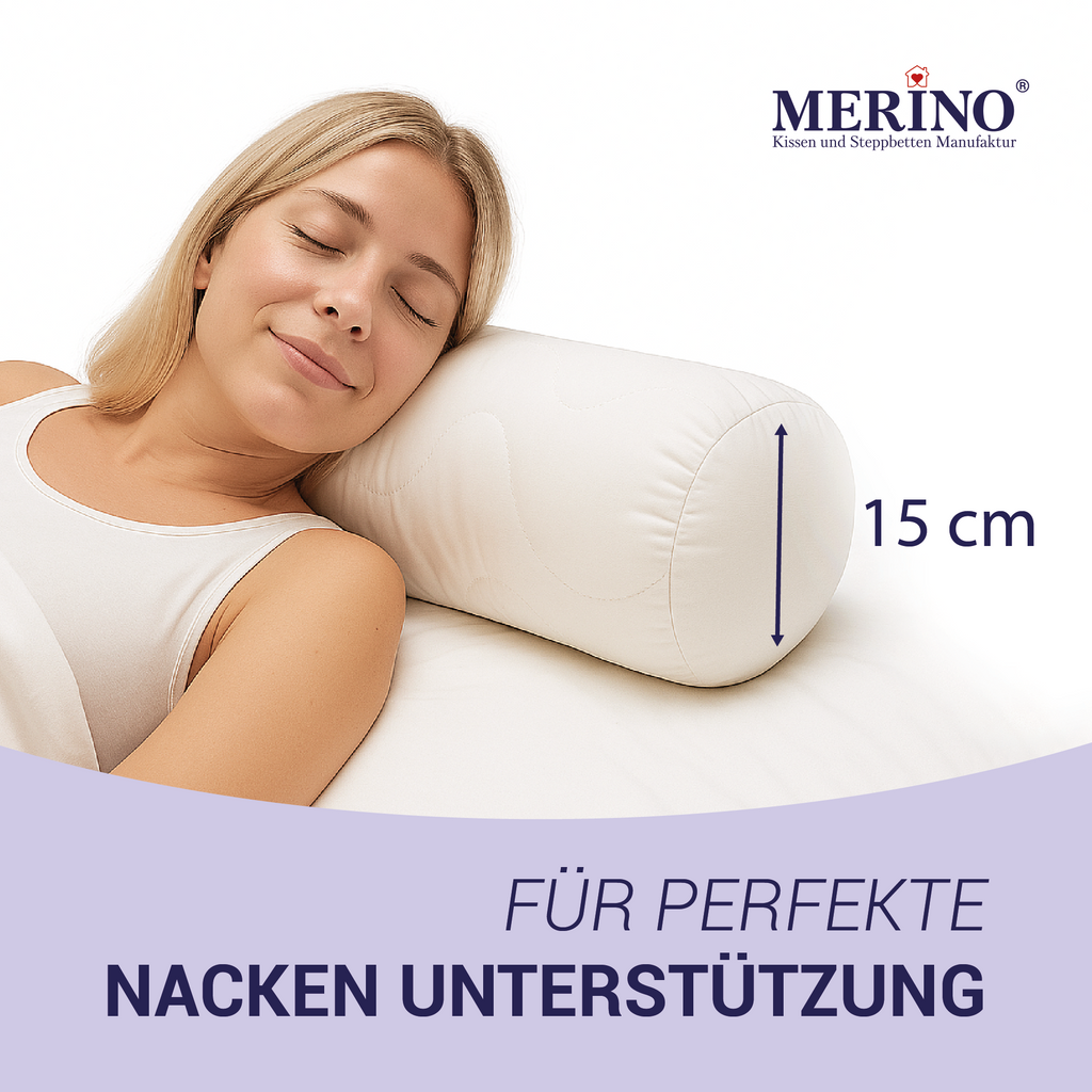 Premium Perle Nackenrolle – Weiches & formstabiles Nackenstützkissen mit verstepptem Baumwollbezug